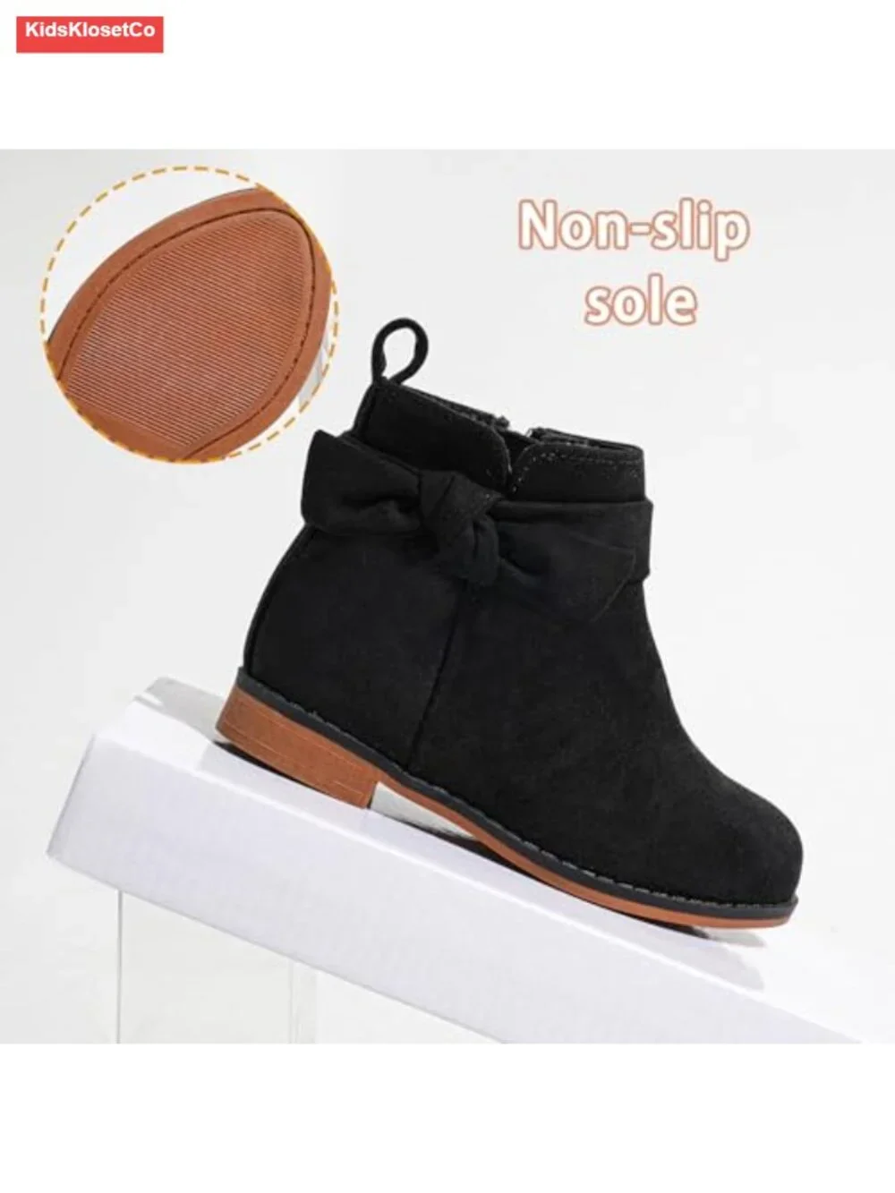 Girls Suede Ankle Boots Low Heel Round Toe Side Zip Toddler Little Kids